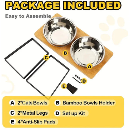 Raised Pet Bowl Stand | Wooden Tilted Feeder for Cats & Dogs