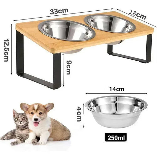 Raised Pet Bowl Stand | Wooden Tilted Feeder for Cats & Dogs