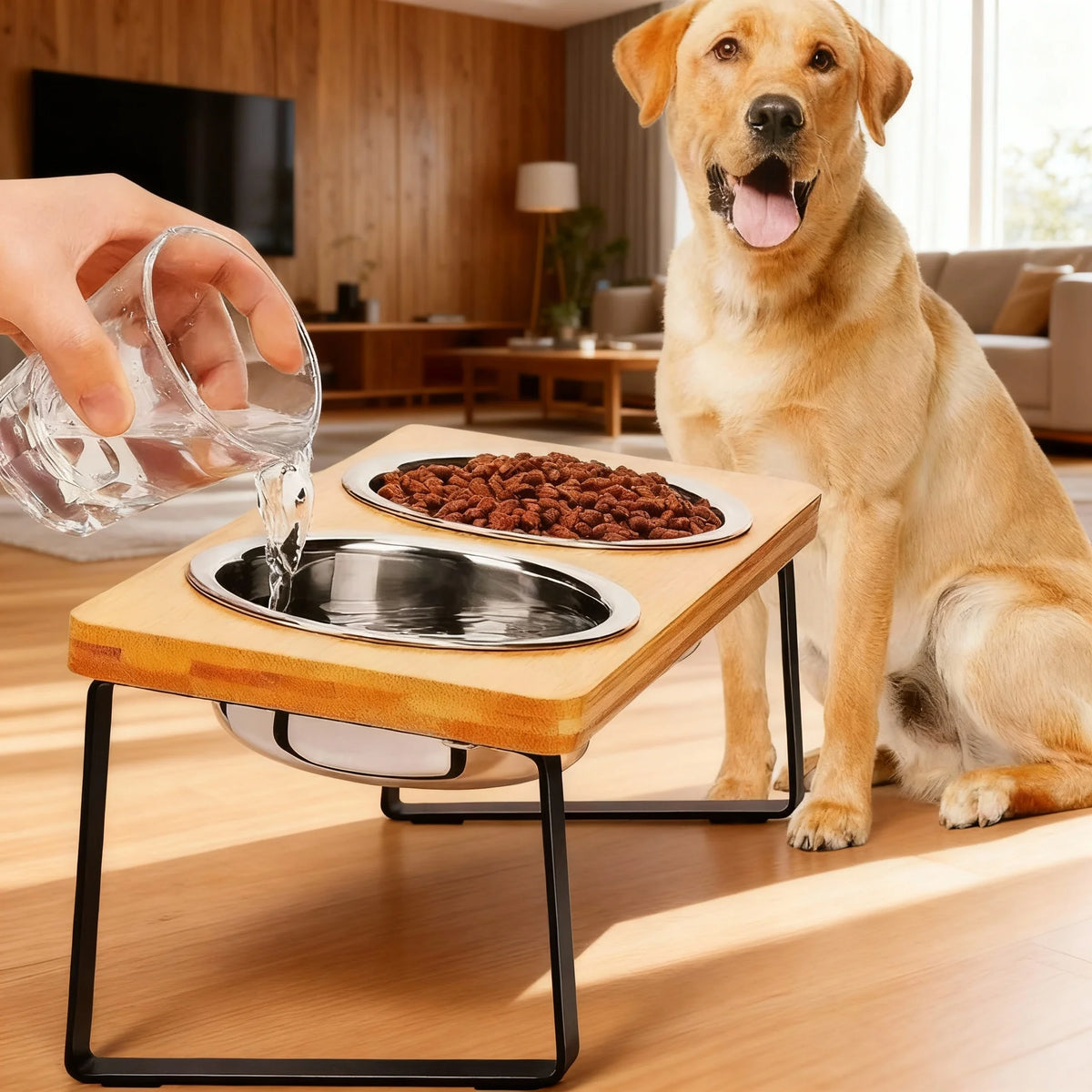 Raised Pet Bowl Stand | Wooden Tilted Feeder for Cats & Dogs