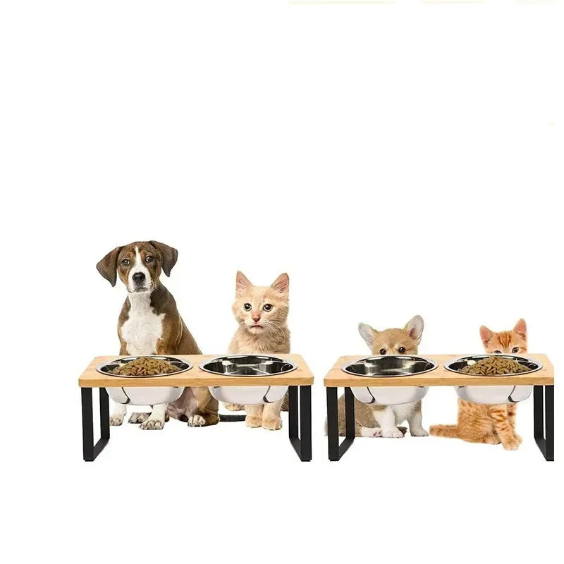 Raised Pet Bowl Stand | Wooden Tilted Feeder for Cats & Dogs